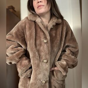 Vintage 1950’s Cozy Teddy Coat with pockets, braided buttons, lined